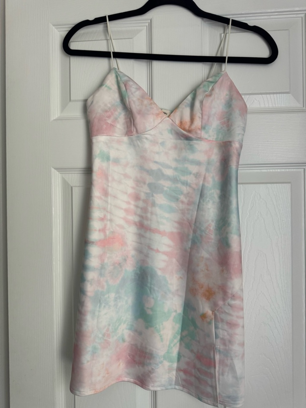 Pastel Tie-Dye Silky Slip Dress - Spaghetti Strap